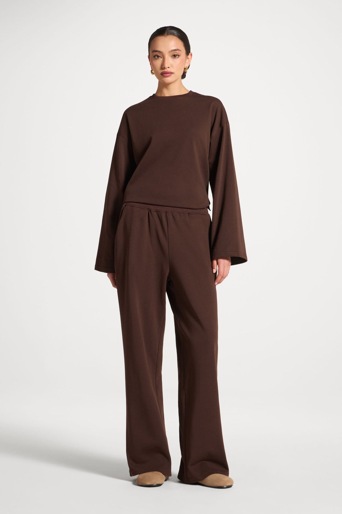 Cotton Wide Leg Pants - Coffee
