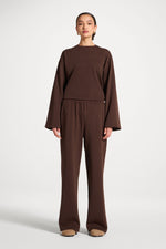 Cotton Wide Leg Pants - Coffee