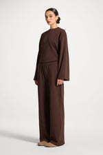 Cotton Wide Leg Pants - Coffee