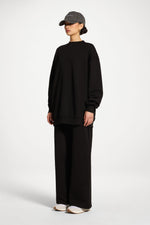 Cotton Wide Leg Sweatpants - Black