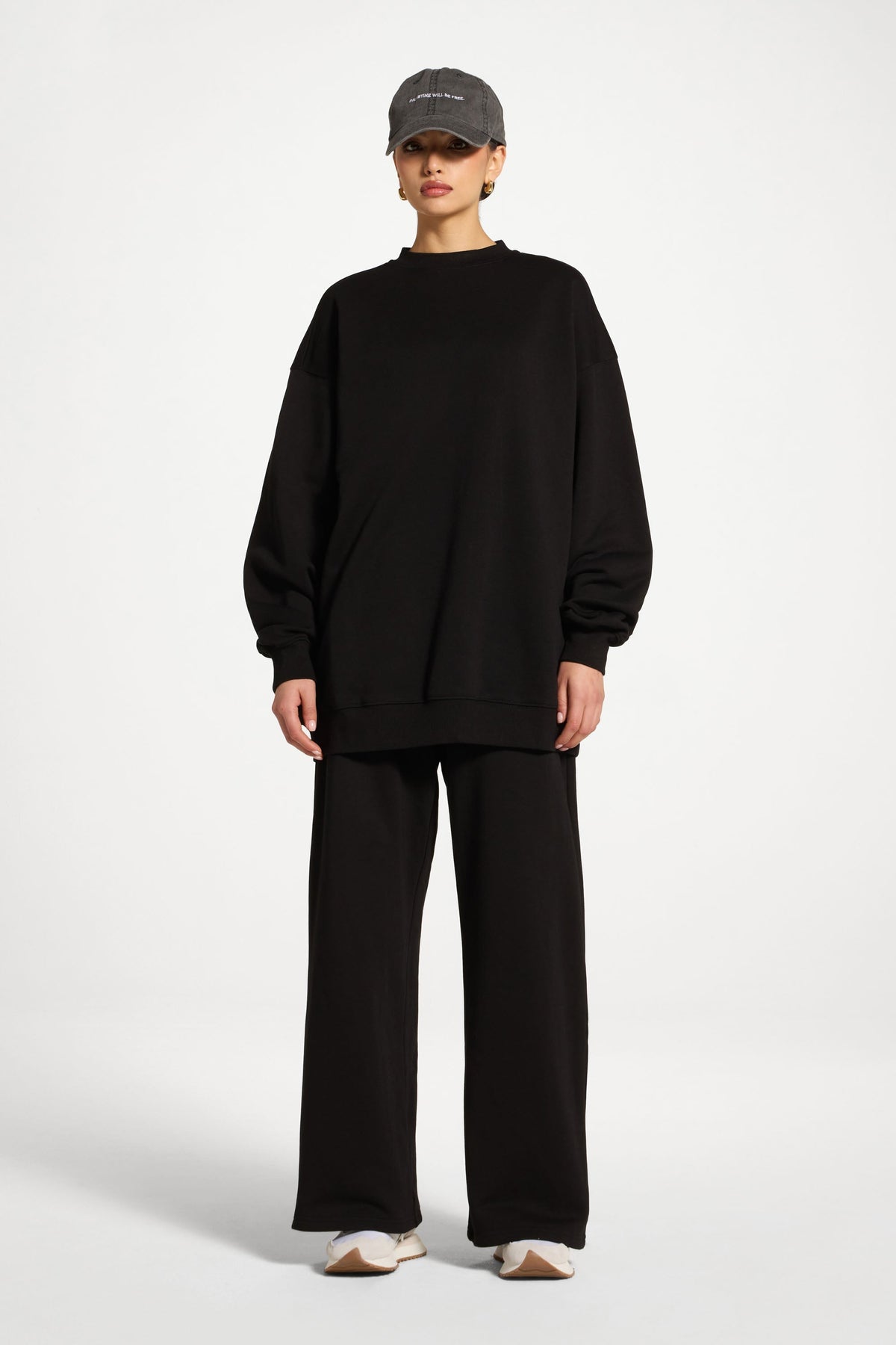 Cotton Wide Leg Sweatpants - Black