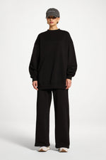 Cotton Wide Leg Sweatpants - Black