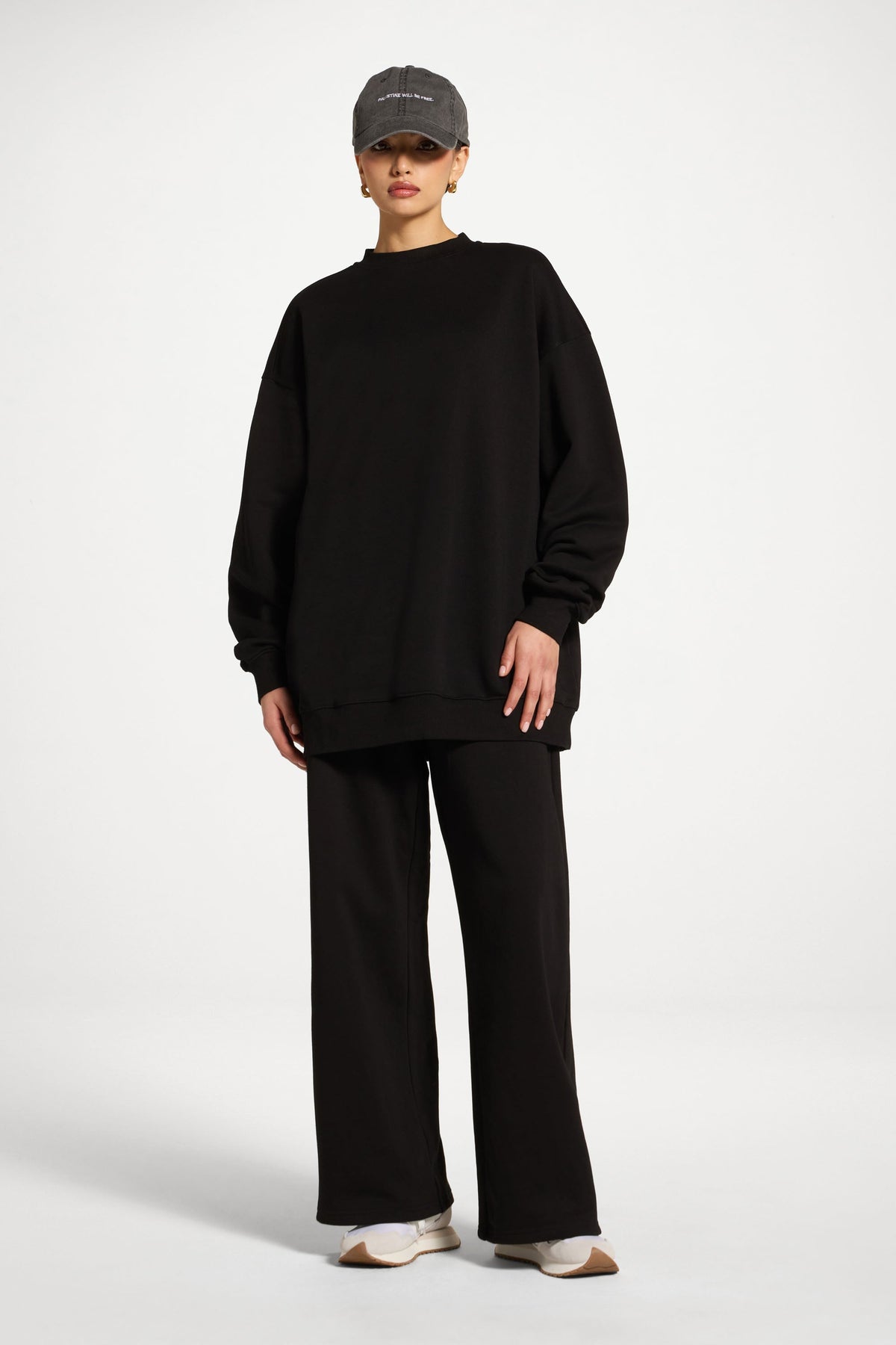 Cotton Wide Leg Sweatpants - Black