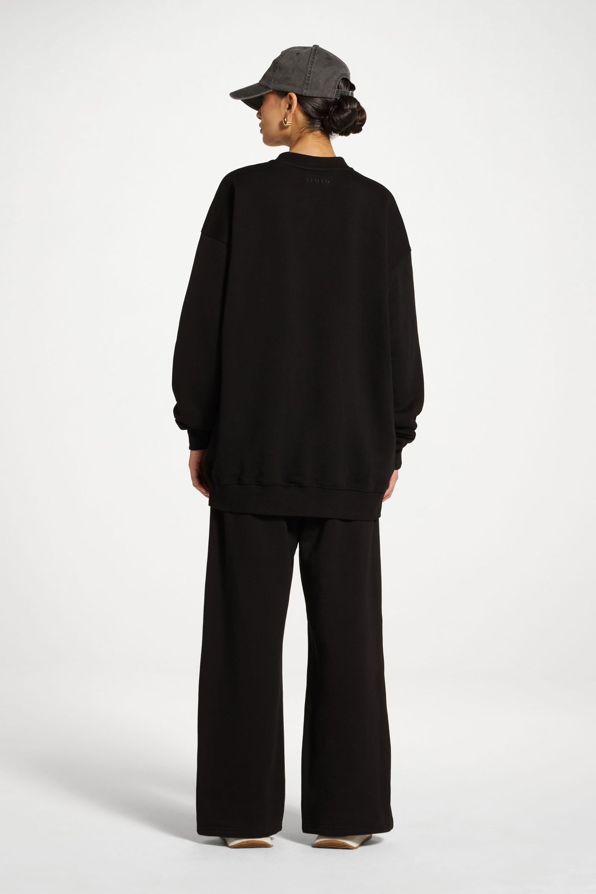 Cotton Wide Leg Sweatpants - Black
