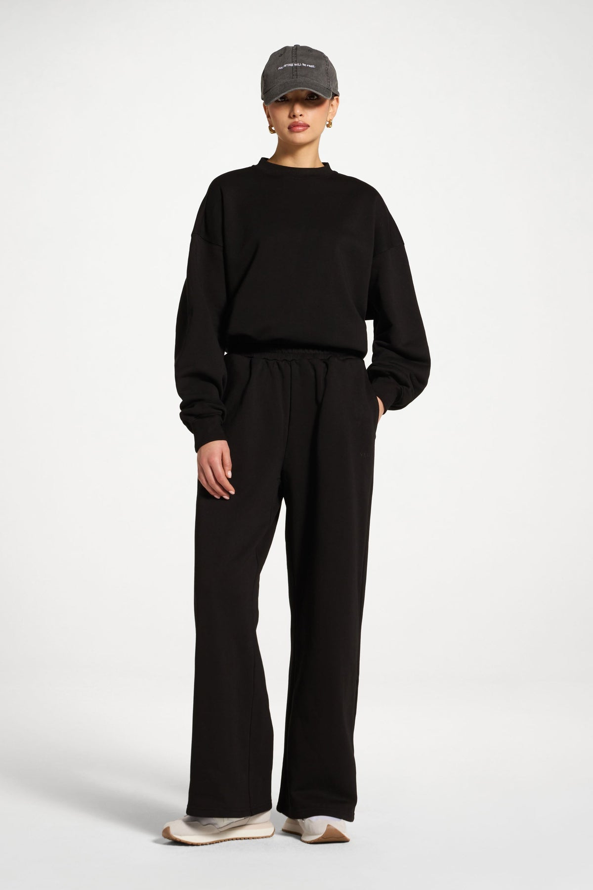 Cotton Wide Leg Sweatpants - Black