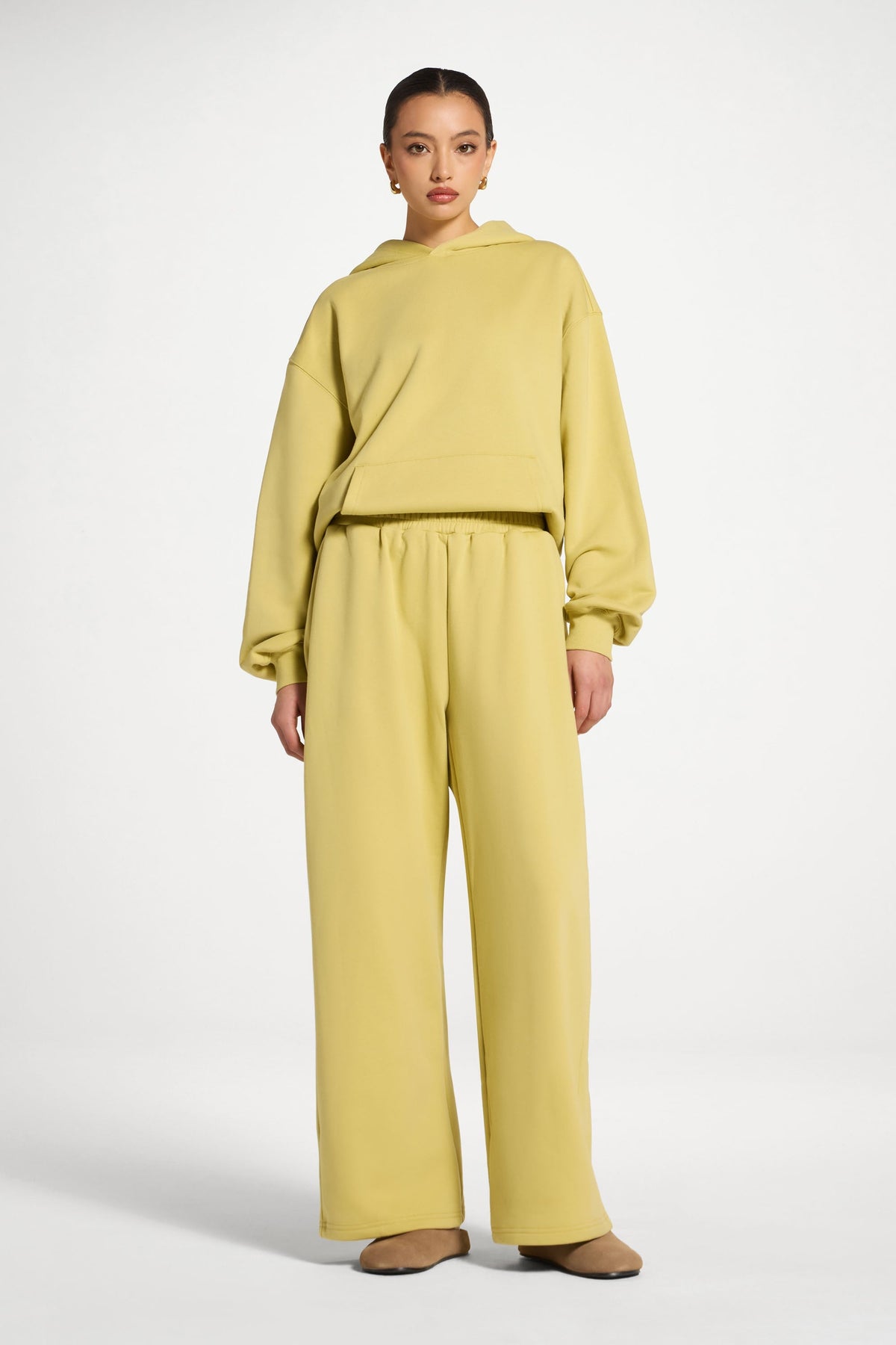 Cotton Wide Leg Sweatpants - Citron