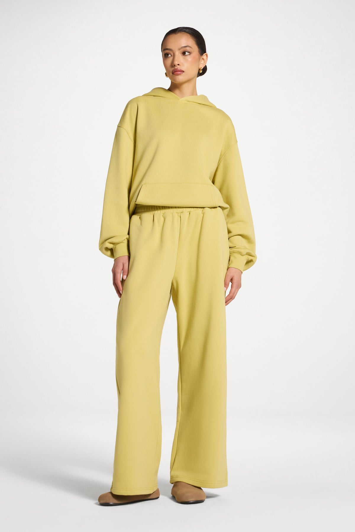 Cotton Wide Leg Sweatpants - Citron