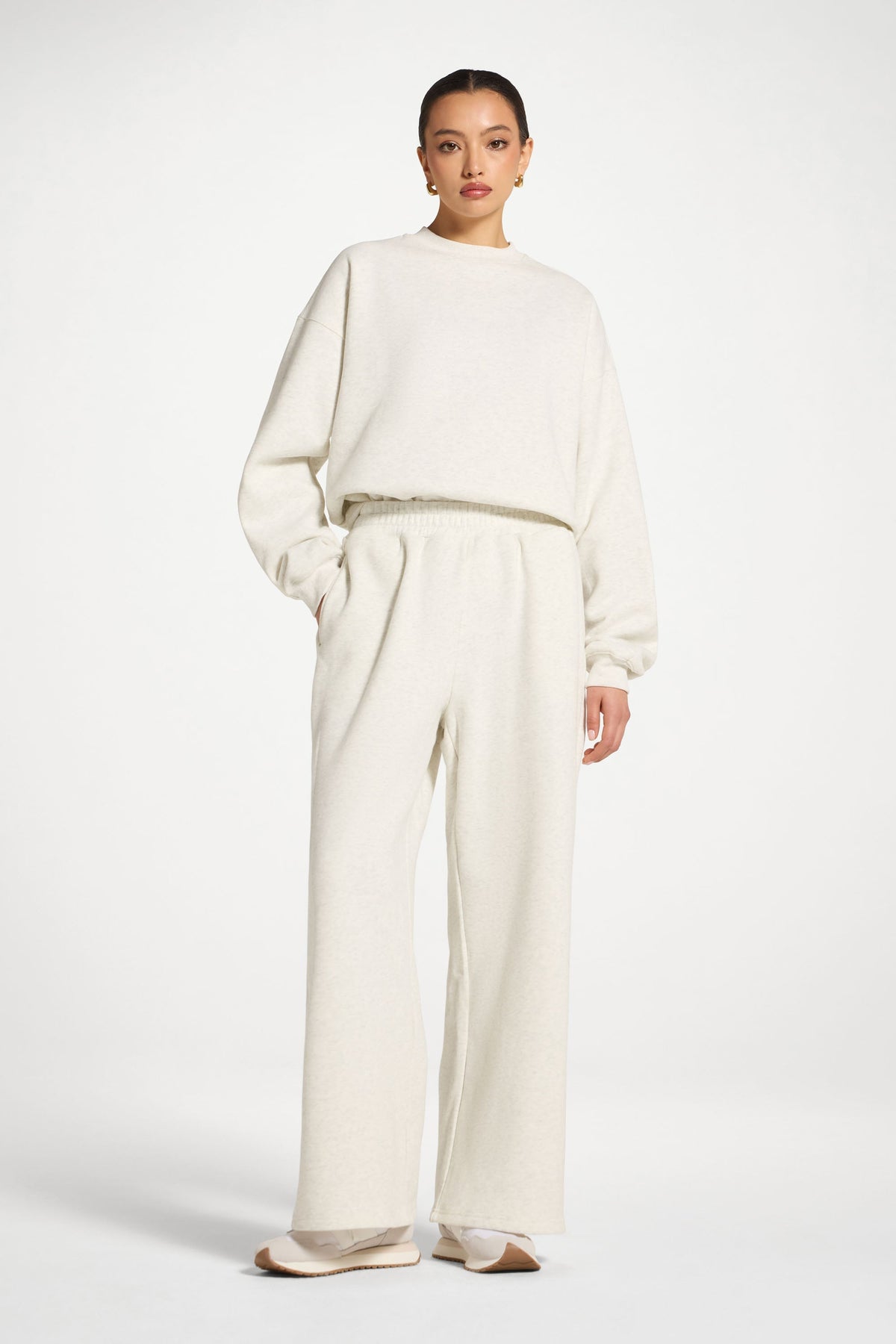 Cotton Wide Leg Sweatpants - Heather Grey