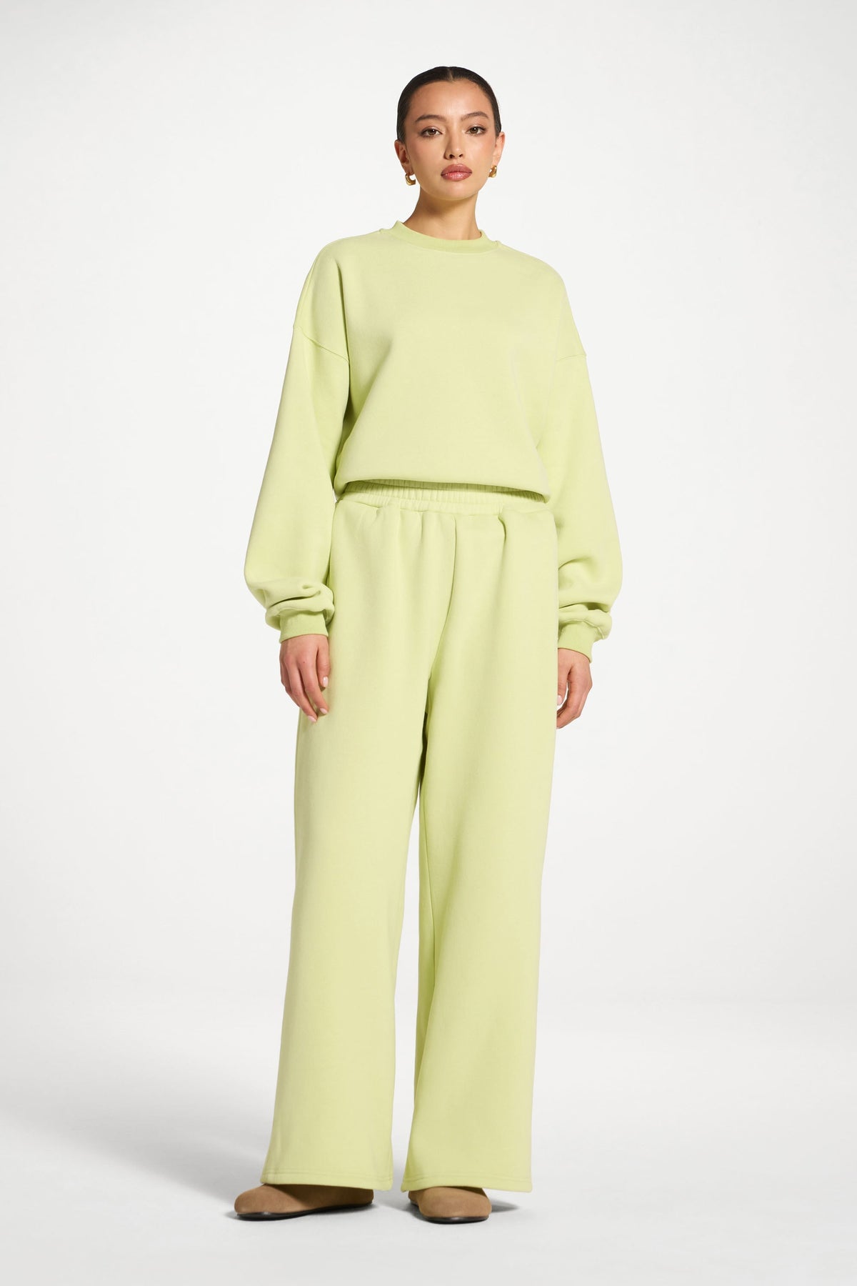Cotton Wide Leg Sweatpants - Limeade