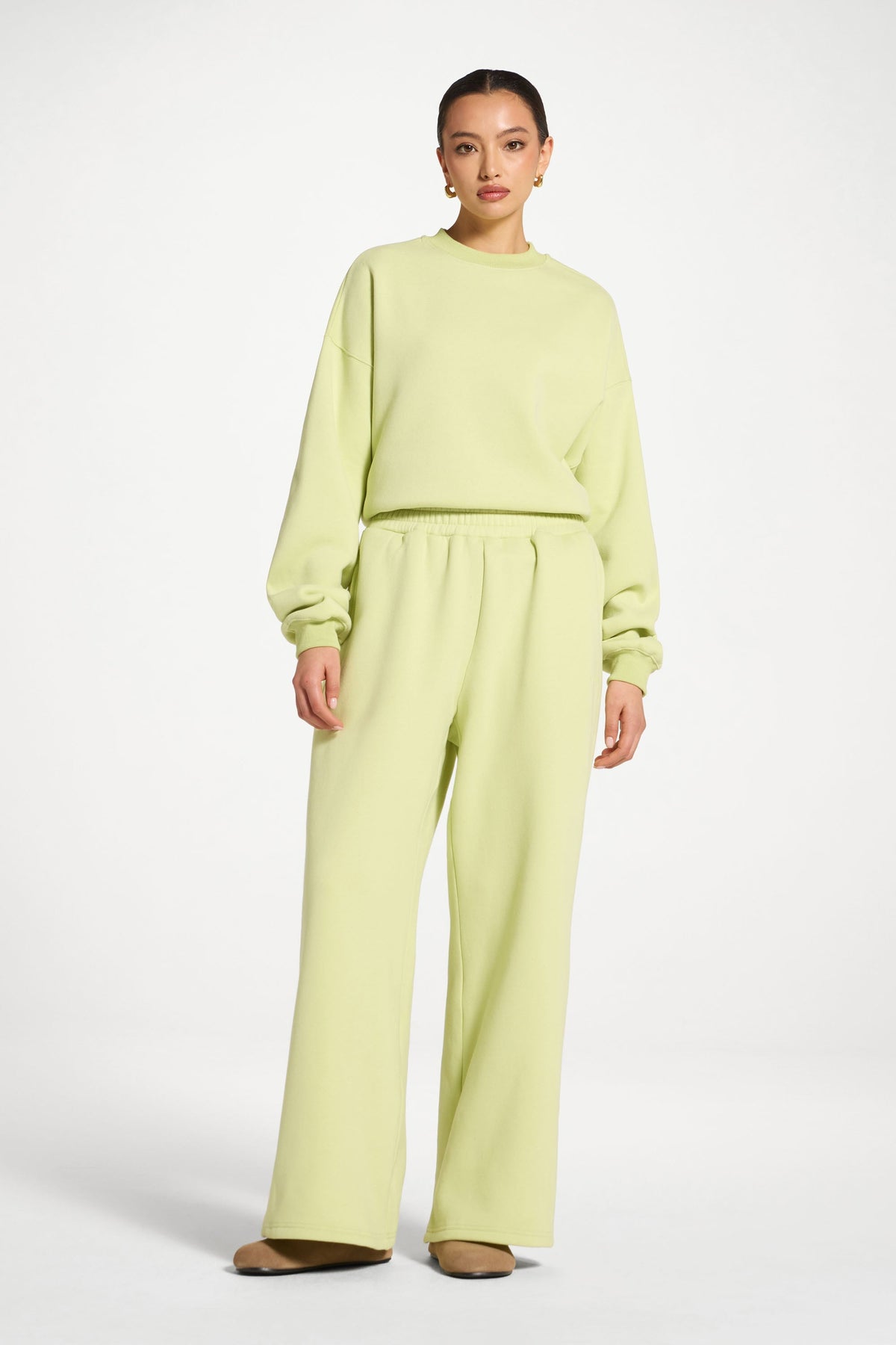 Cotton Wide Leg Sweatpants - Limeade