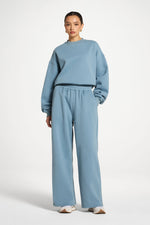 Cotton Wide Leg Sweatpants - Steel Blue