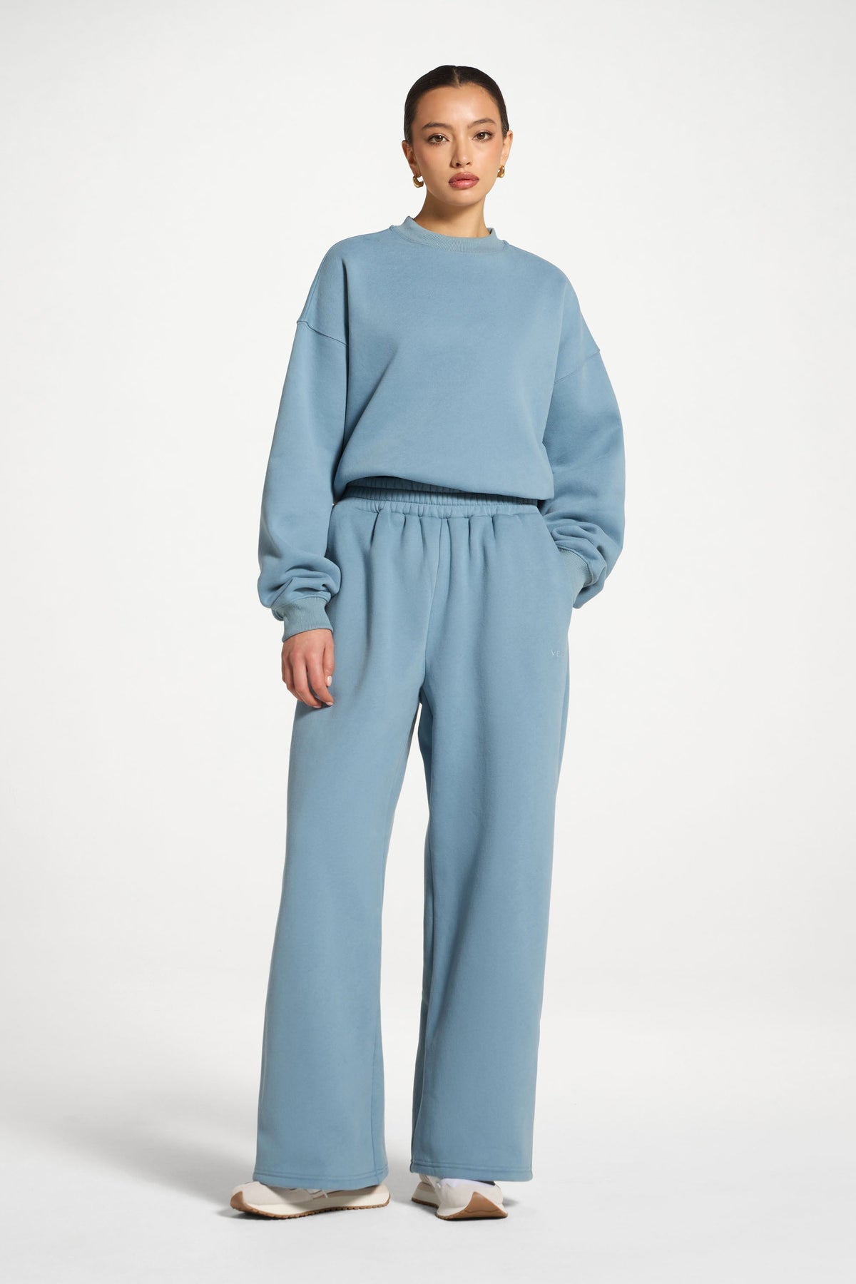 Cotton Wide Leg Sweatpants - Steel Blue