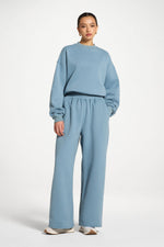 Cotton Wide Leg Sweatpants - Steel Blue