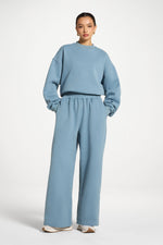 Cotton Wide Leg Sweatpants - Steel Blue