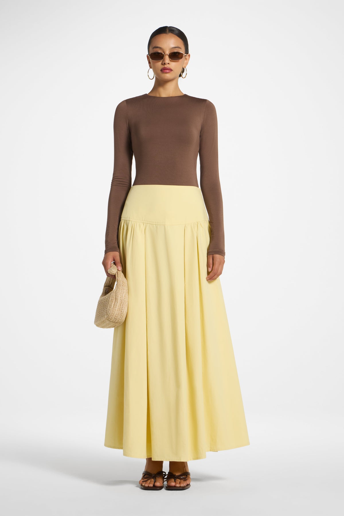 Cotton Wide Yoke Skirt - Banana