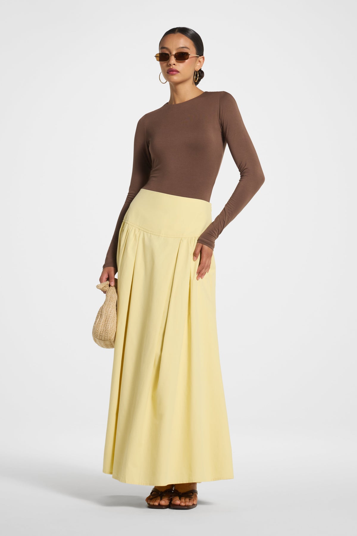 Cotton Wide Yoke Skirt - Banana