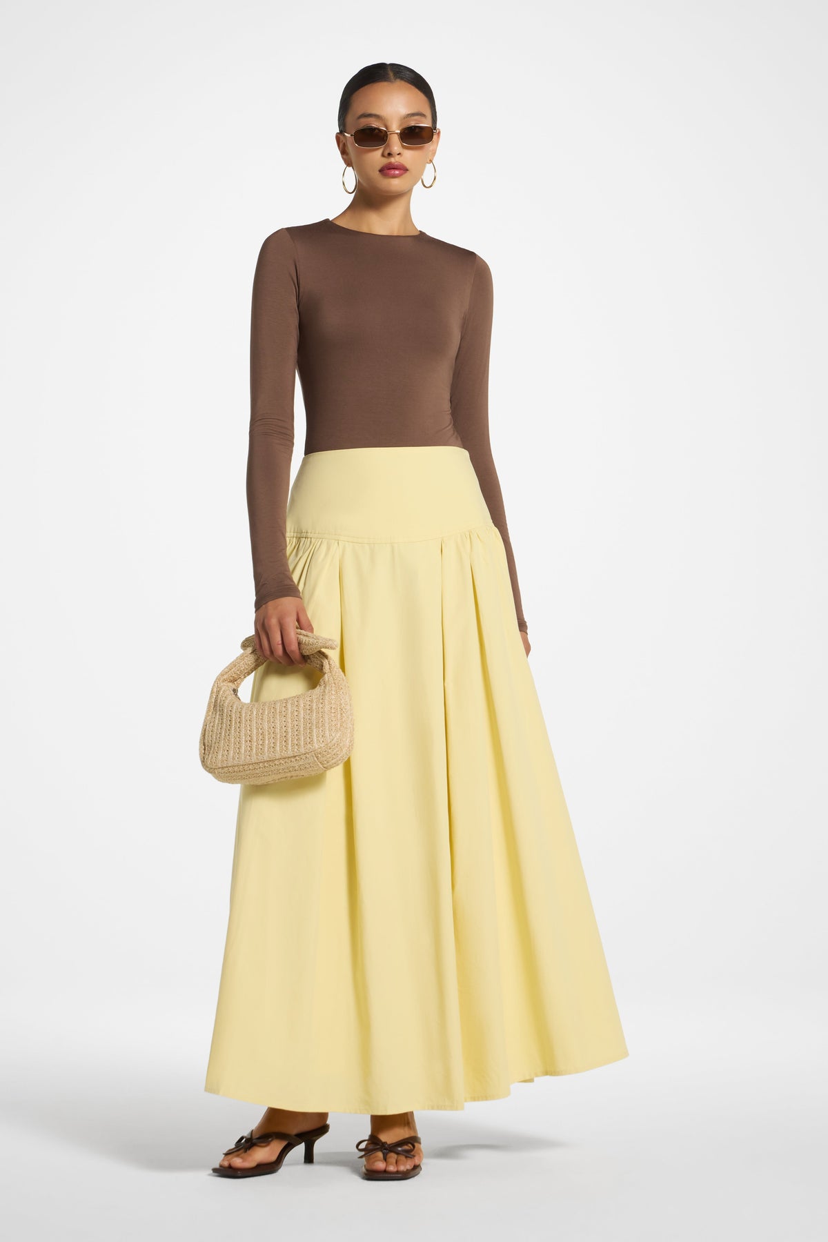 Cotton Wide Yoke Skirt - Banana