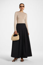 Cotton Wide Yoke Skirt - Black