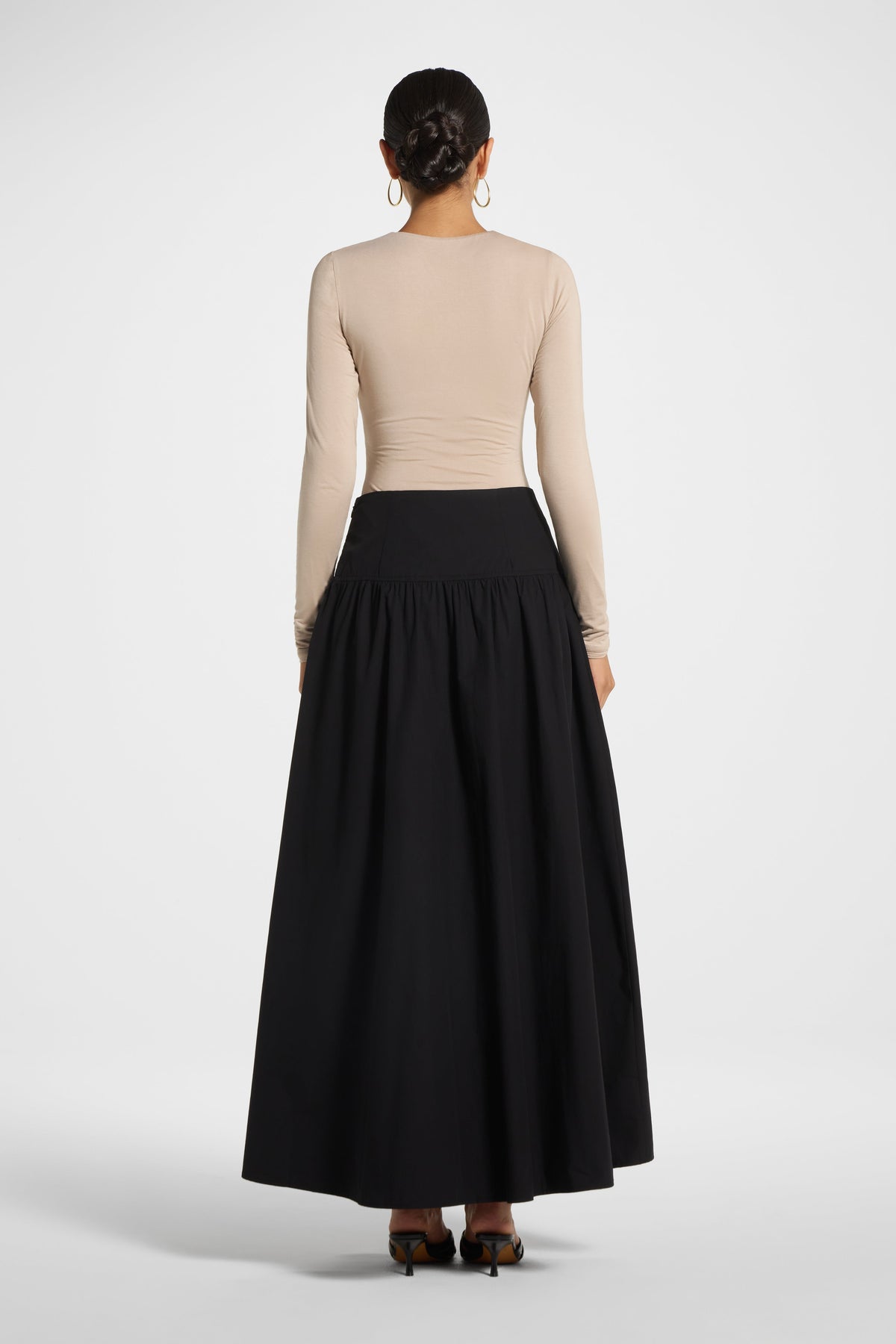 Cotton Wide Yoke Skirt - Black
