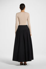 Cotton Wide Yoke Skirt - Black