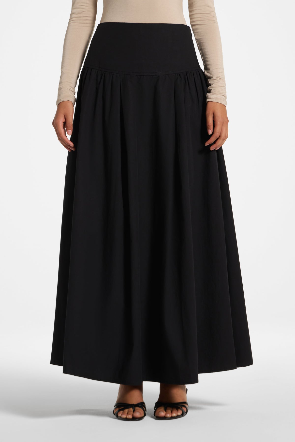 Cotton Wide Yoke Skirt - Black