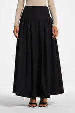 Cotton Wide Yoke Skirt - Black