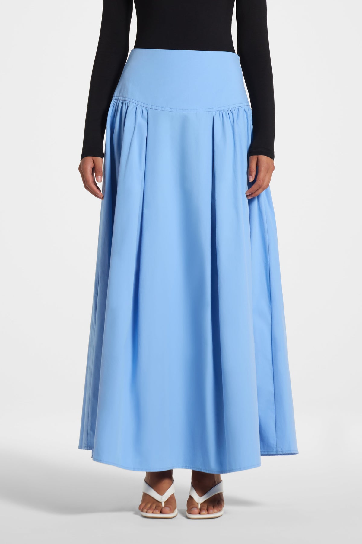 Cotton Wide Yoke Skirt - Blue