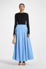 Cotton Wide Yoke Skirt - Blue