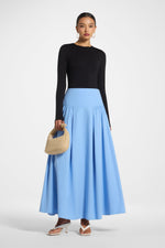 Cotton Wide Yoke Skirt - Blue