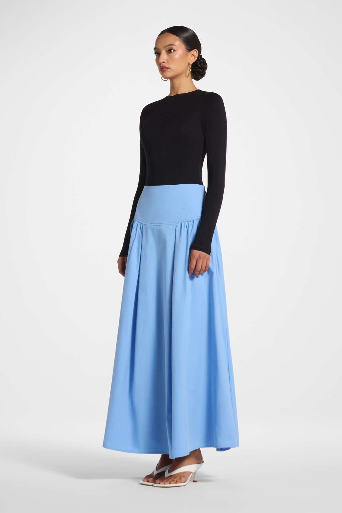 Cotton Wide Yoke Skirt - Blue