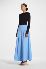 Cotton Wide Yoke Skirt - Blue