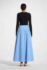 Cotton Wide Yoke Skirt - Blue