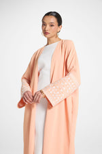 Dalal Embroidered Open Abaya - Peach