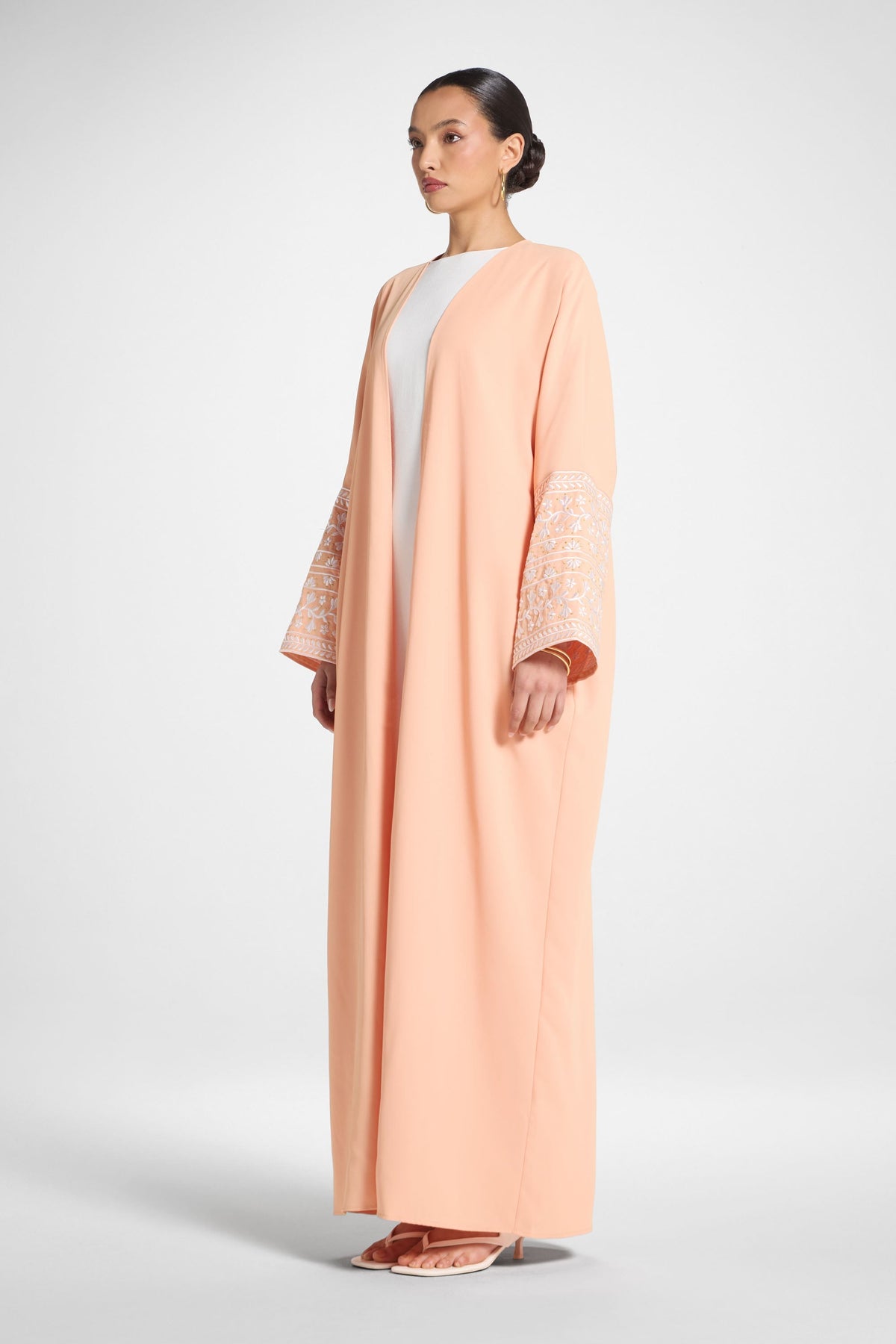 Dalal Embroidered Open Abaya - Peach
