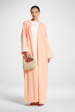 Dalal Embroidered Open Abaya - Peach