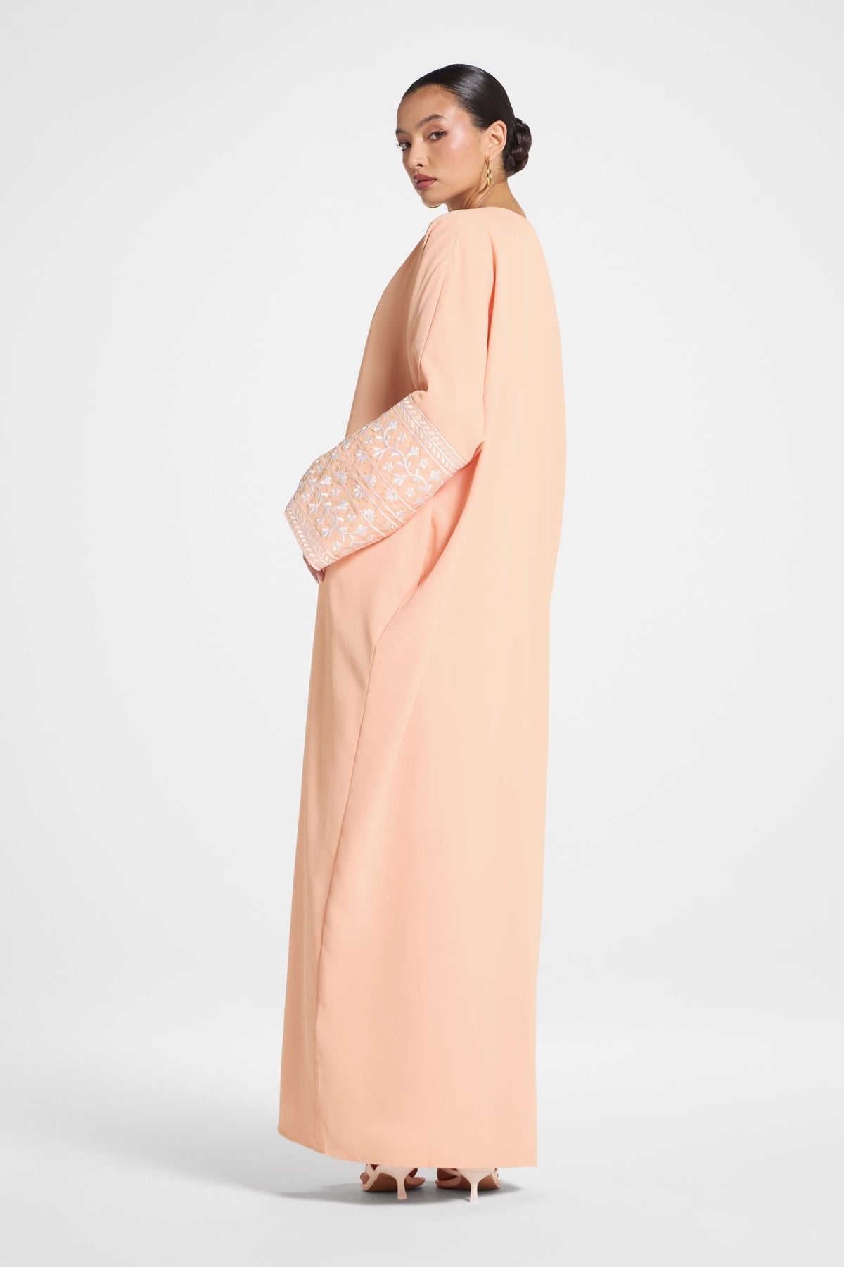 Dalal Embroidered Open Abaya - Peach