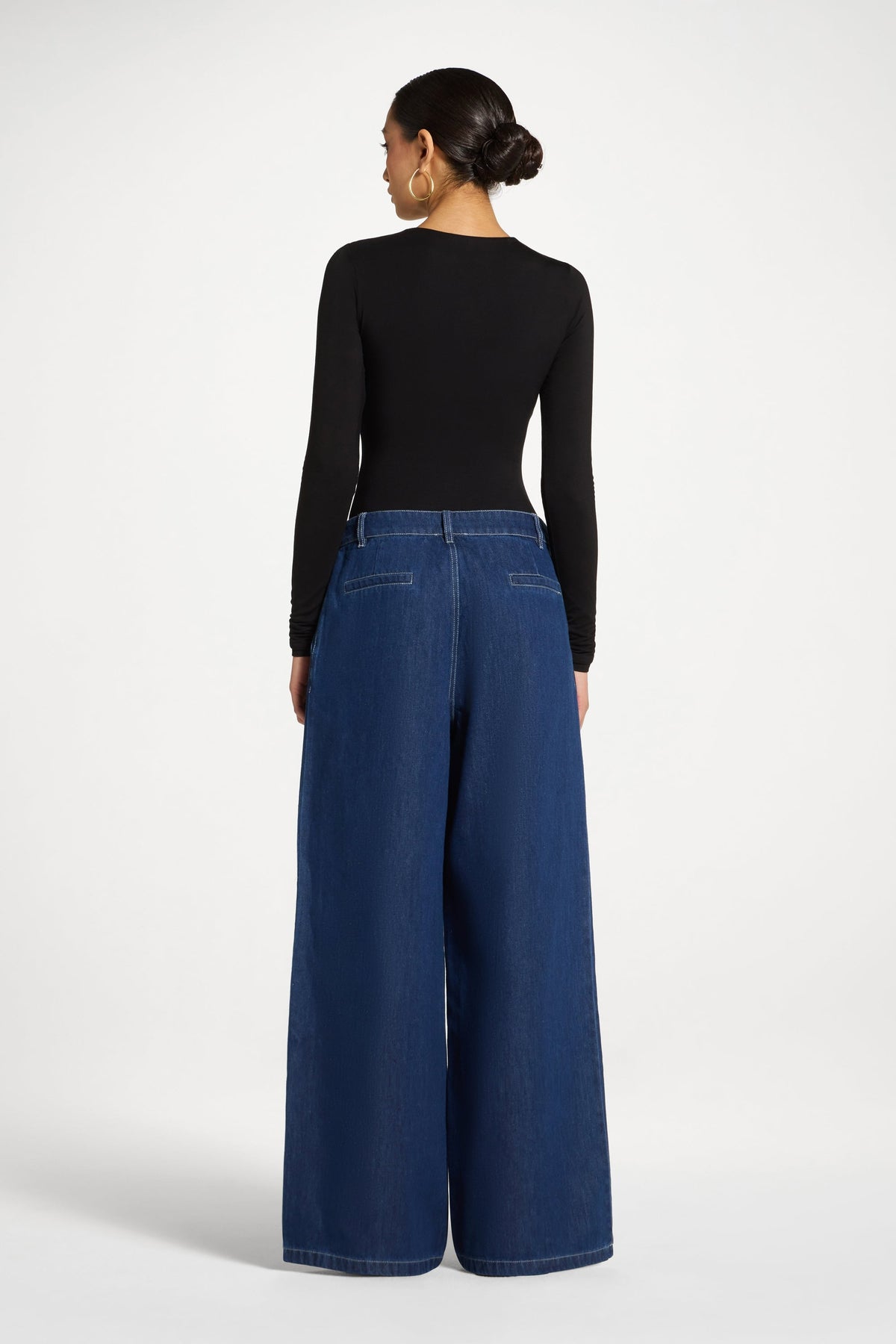 Denim Twin Pleat Pants - Dark Wash
