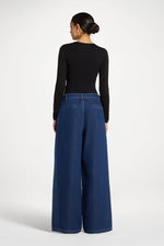 Denim Twin Pleat Pants - Dark Wash