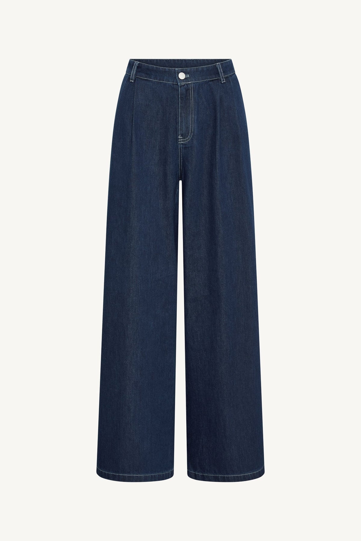 Denim Twin Pleat Pants - Dark Wash