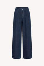 Denim Twin Pleat Pants - Dark Wash