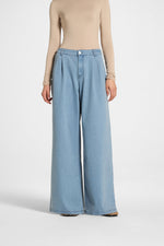 Denim Twin Pleat Pants - Light Wash