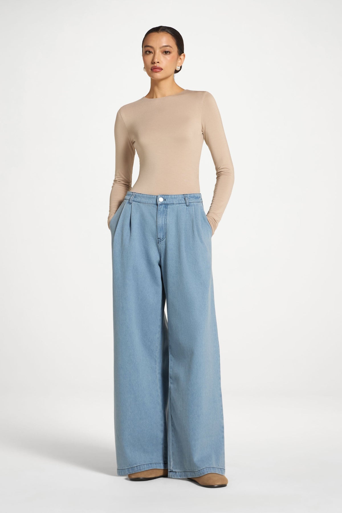 Denim Twin Pleat Pants - Light Wash