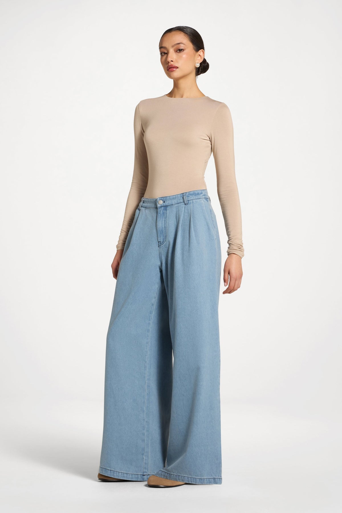 Denim Twin Pleat Pants - Light Wash