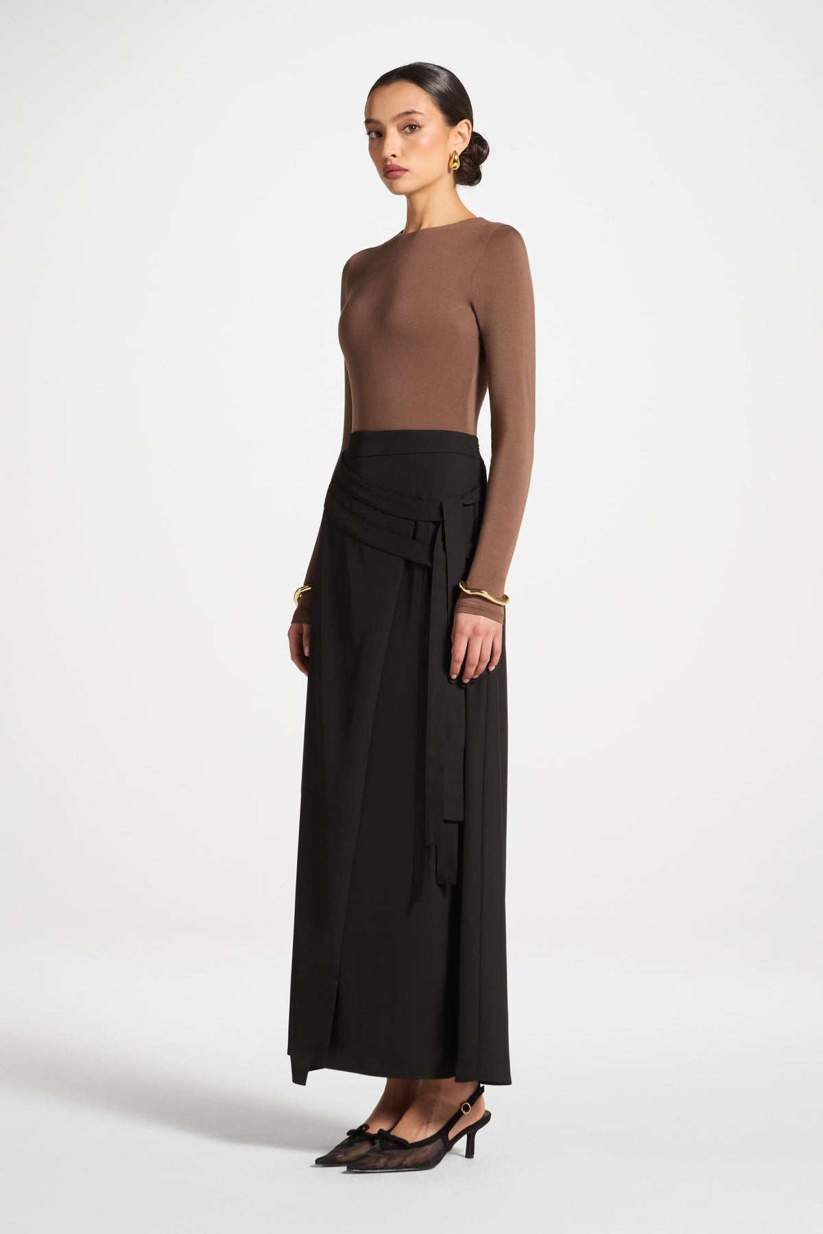 Double Tie Wrap Maxi Skirt - Black
