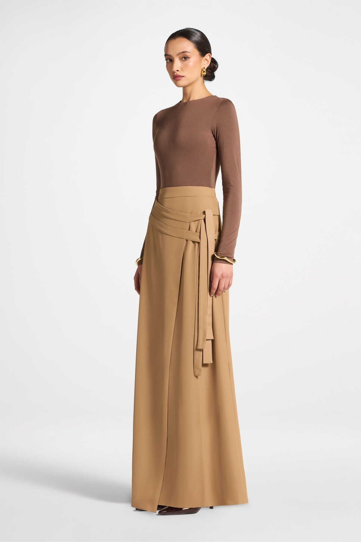 Double Tie Wrap Maxi Skirt - Latte