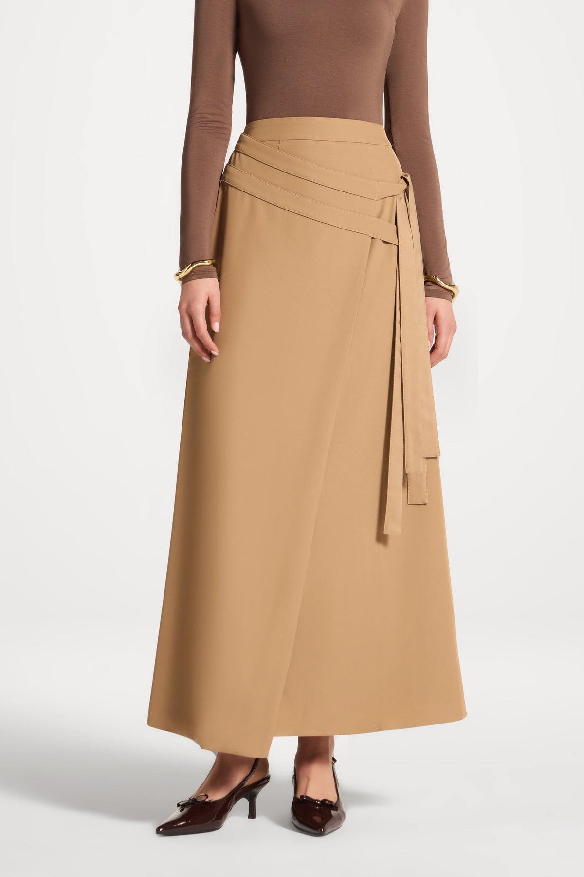 Double Tie Wrap Maxi Skirt - Latte