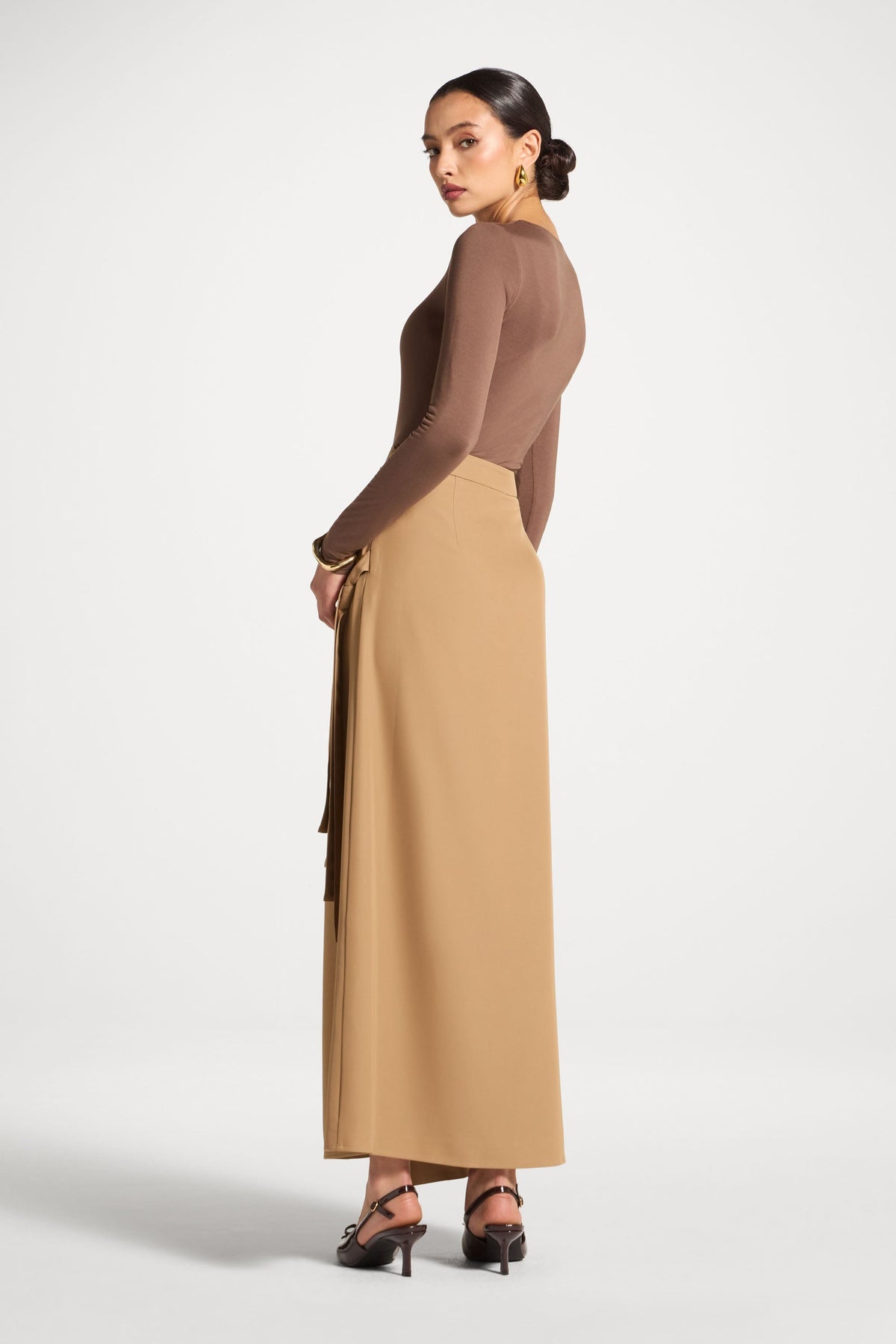 Double Tie Wrap Maxi Skirt - Latte