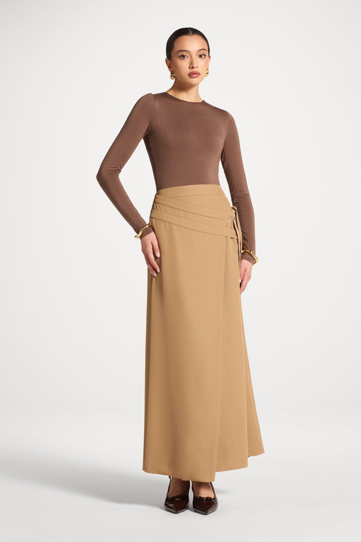 Double Tie Wrap Maxi Skirt - Latte