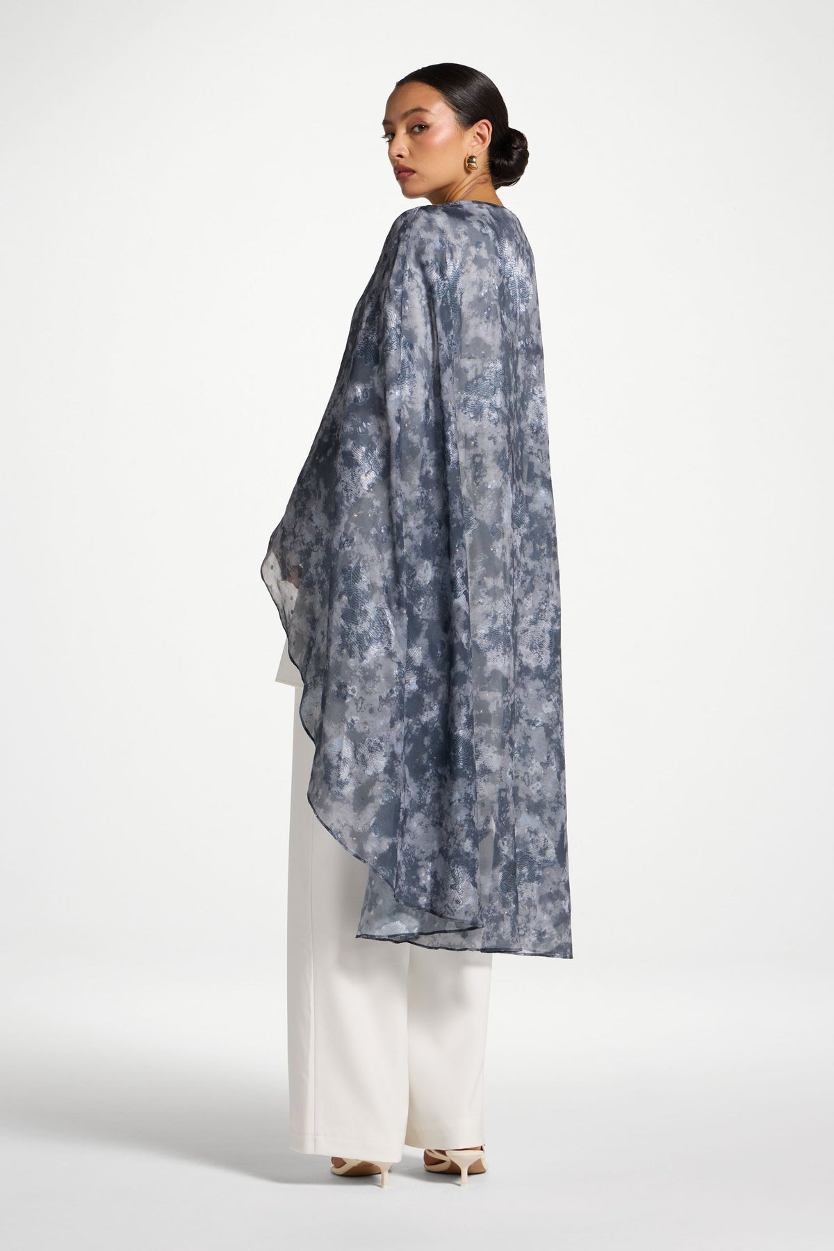Lace Up Back Top & Cape Set - White/Midnight