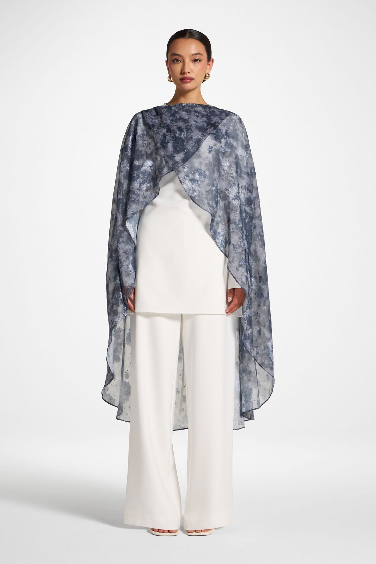 Lace Up Back Top & Cape Set - White/Midnight